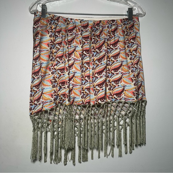 Anthropologie Colorful Tropical Beach Fringe Resortwear Mini Skirt Size M - Picture 14 of 15